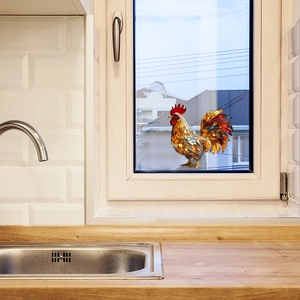 Colorful stained glass style rooster window cling decal for creative kitchen decoration
