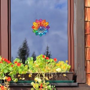 Rainbow mandala suncatcher window sticker with colorful gradient geometric pattern