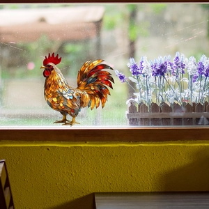 Colorful rooster static window cling with stained glass design for home balcony decoration