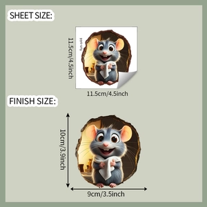 Detailed sheet and finish size specifications for 3D cartoon mouse hole wall sticker