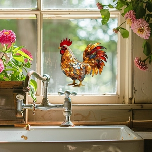 Rooster Stained Glass Look Window Sticker Static Cling PVC Decal For Kitchen Balcony Pastoral Decorative Privacy Film