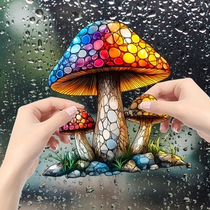 Autocollant de fenêtre motif champignon vitrail pour décoration balcon et jardin