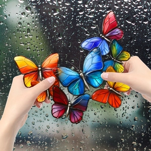 Colorful butterfly window static stickers set made of translucent hand-painted glass material