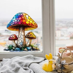Sticker de Fenêtre Champignon Vitraux Adhérence Statique Film PVC Décoratif Mosaïque Champignon Décalcomanie Verre Maison Salon Bureau