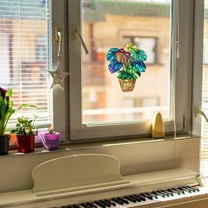 Colorful monstera plant static cling window film for home glass decoration and privacy