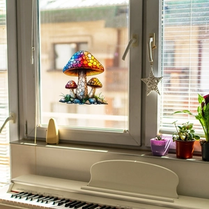 Stickers de fenêtre champignons colorés à effet mosaïque pour décoration de maison
