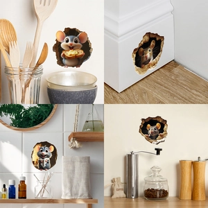 3D Mouse Hole Wall Sticker Realistic Peeking Mouse Animal Wall Decals For Home Kitchen Skirting Board Corner Decoration