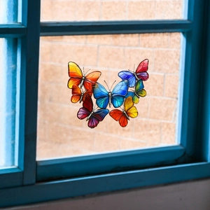 Colorful butterfly window clings set with stained glass texture for home decoration