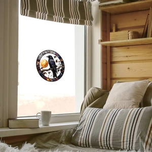 Gothic raven on branch stained glass window sticker for Halloween home decor