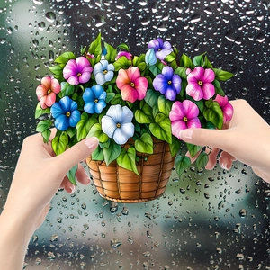 Colorful painted flower basket window film sticker with 2D floral illustration design