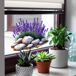 Lavender and rock landscape glass window sticker for home balcony aesthetic decoration
