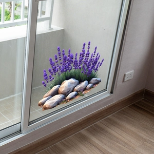 Decorative purple lavender window sticker with stones for glass balcony doors