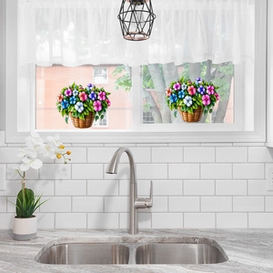 Colorful floral basket stained glass static cling window sticker for home kitchen decoration