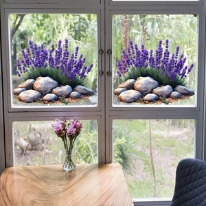 3D purple lavender and stone glass window stickers for balcony home decoration