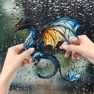 Colorful dragon stained glass window sticker with vibrant wings and mystical design