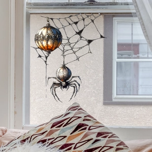 Halloween Spider Window Cling Static PVC Sticker Gothic Spider Web Decorative Decal For Glass Window Home Party Decor