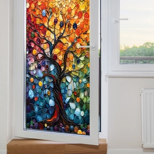 Film de vitrage mosaïque Arbre de Vie coloré pour l'intimité et décoration de fenêtres