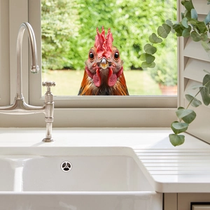 Lifelike rooster head glass window sticker for balcony home decor with static UV film