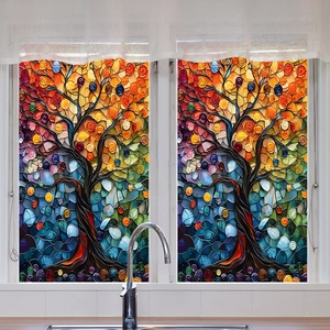 Film statique pour fenêtre avec arbre mosaïque coloré style peinture à l'huile
