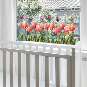 Pink Tulip Butterfly Static Cling Window Sticker Painted Floral PVC Glass Decal For Balcony Living Room Home Decoration