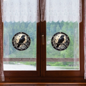 Adesivi per finestre gotici con corvo e luna in stile vetro colorato per Halloween