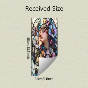 Detail showing the 85x38cm floral embossed glass window film with feminine relief art