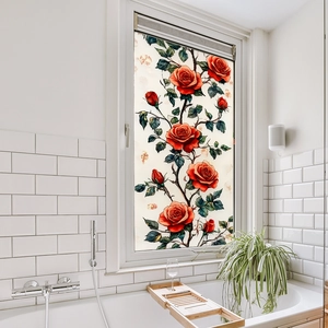 Frosted window film with colorful rose design for privacy and bathroom decoration