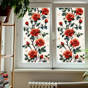 Red Rose Floral Static Cling Window Film PVC Decorative Privacy Glass Sticker For Balcony Bathroom Home Decor