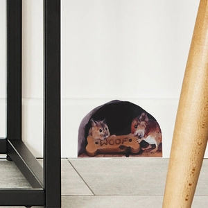 3D wall sticker featuring cute hamsters in a hole with a Woof sign for home decor