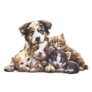 Cute puppy and four kittens wall sticker decal for kids bedroom nursery home decor