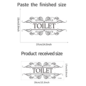 Detail showing the dimensions and layout of the TOILET wall sticker with floral pattern