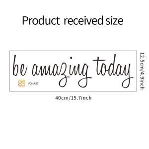 Dimensions détaillées du sticker mural 'be amazing today' mesurant 40cm x 12,5cm au total