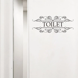 Elegant vintage scroll patterns wall sticker with TOILET text for home decor