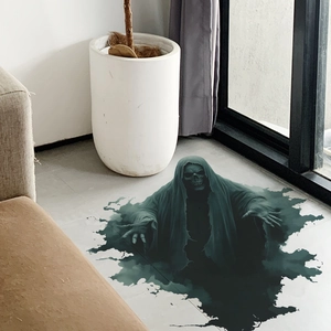 3D Halloween floor decal featuring a grim reaper skeleton emerging from ground cracks