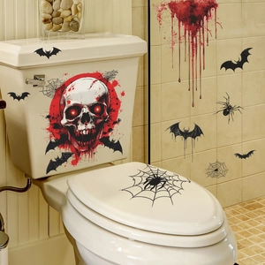 Stickers Halloween de crâne sanglant et chauve-souris pour déco murale de salle de bain