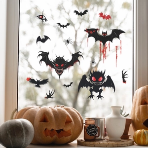 Stickers Halloween de fenêtres avec chauves-souris noires et yeux de monstres effrayants