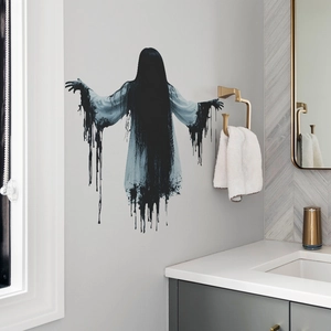 Spooky long-haired female ghost wall sticker for Halloween home decor and atmosphere