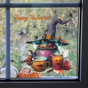 Halloween window clings featuring witch potions and pumpkin motifs for home festive decor