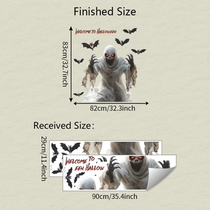 Detail showing Halloween ghost wall decals with product dimensions of 83x82cm
