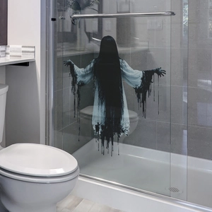 Creepy faceless ghost woman wall sticker for Halloween bathroom decor and atmosphere