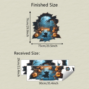 3D Halloween wall decal set showing finished size and received sheet layout dimensions
