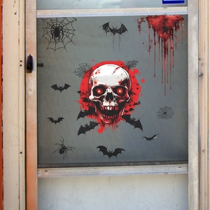 Stickers Halloween de fenêtre avec crâne, chauves-souris, araignées et taches de sang
