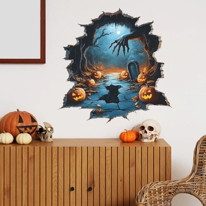 3D Halloween Ghost Hand Pumpkin Wall Sticker Wall Breaking Effect Scary Cemetery PVC Decal For Bedroom Living Room Home Decor