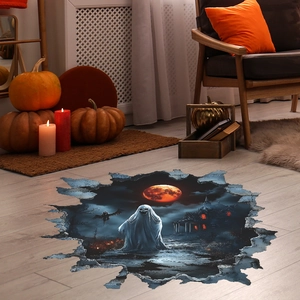 Sticker 3D Halloween avec fantômes et maison hantée pour décoration festive intérieure