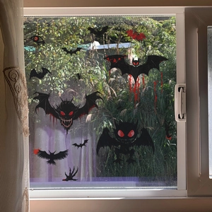 Stickers de fenêtre Halloween avec chauves-souris noires et monstres pour décoration