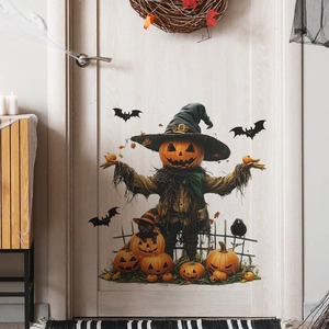 Halloween pumpkin scarecrow and bat wall decals for home festive living room decoration