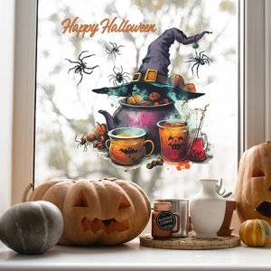 Halloween Witch Potion Cauldron Pumpkin Window Clings Static PVC Stickers For Glass Window Home Party Festive Atmosphere Decoration