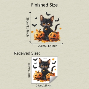 Halloween window sticker dimensions showing 29x29cm black cat pumpkin wall decal size