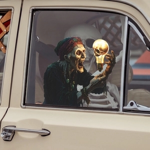 Spooky zombie and skeleton static window sticker for Halloween glass decoration