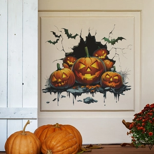 3D Halloween wall decals featuring pumpkins and bats for spooky home wall decor
